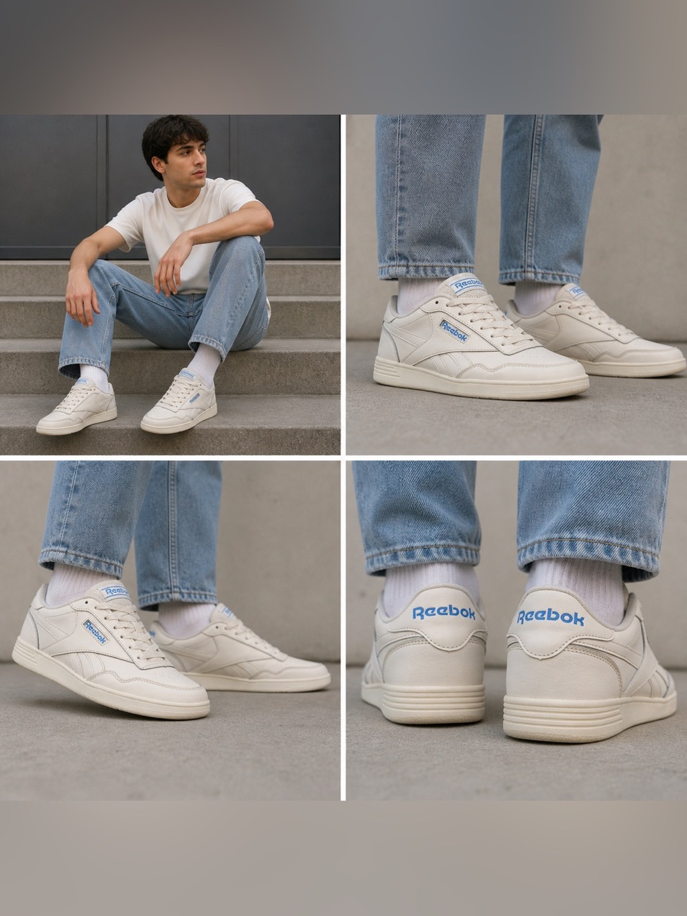 Reebok Club C Style Sneakers Cream White Blue Logo Size 10 Men - Picture 2 of 12